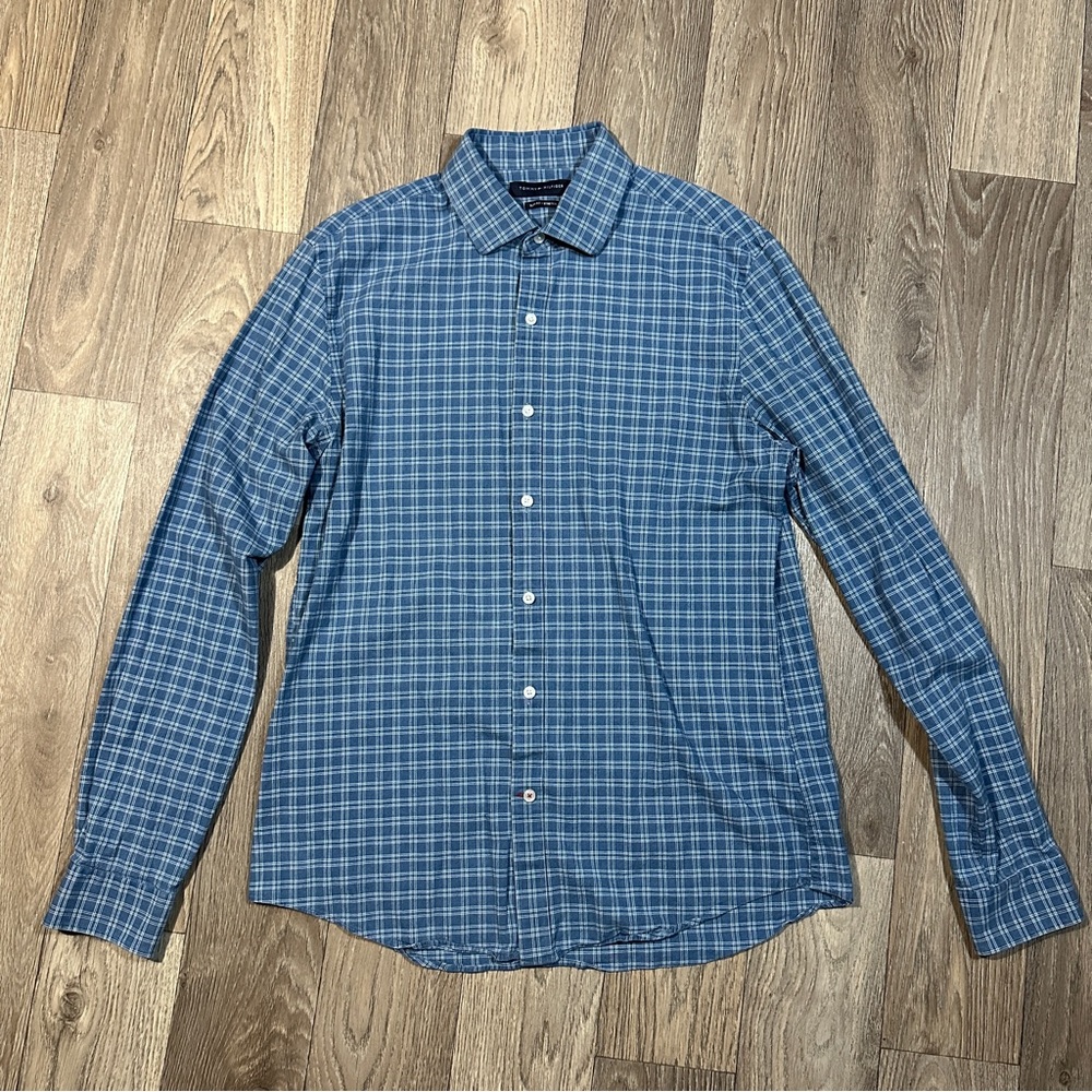 Tommy Hilfiger Slim Fit Blue Casual Button Down Shirt